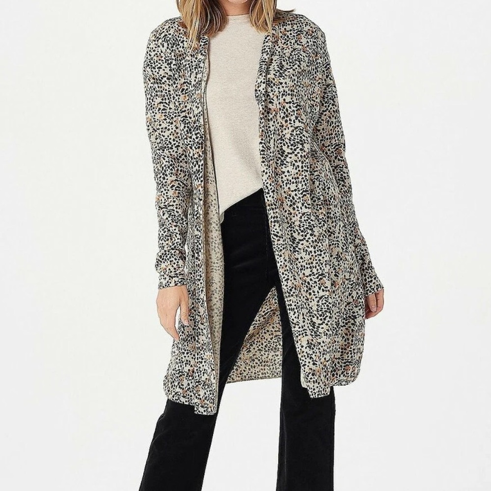 NAADAM soft Women's Animal Print Long 100% cashmere duster Cardigan XS
